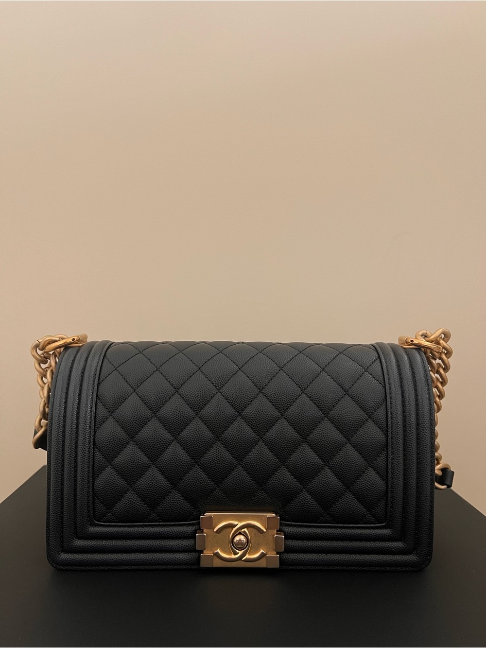 Chanel Caviar Black Medium Boy Bag with Antique Gold Hardware